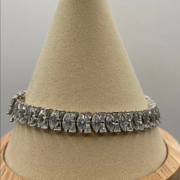 Victoria Wieck Sterling Silver 925 Simulated Diamond Marquise Baguette Bracelet - Picture 5 of 10